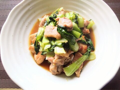 鶏もも肉とミニチンゲンサイの柚子胡椒味ポン炒め